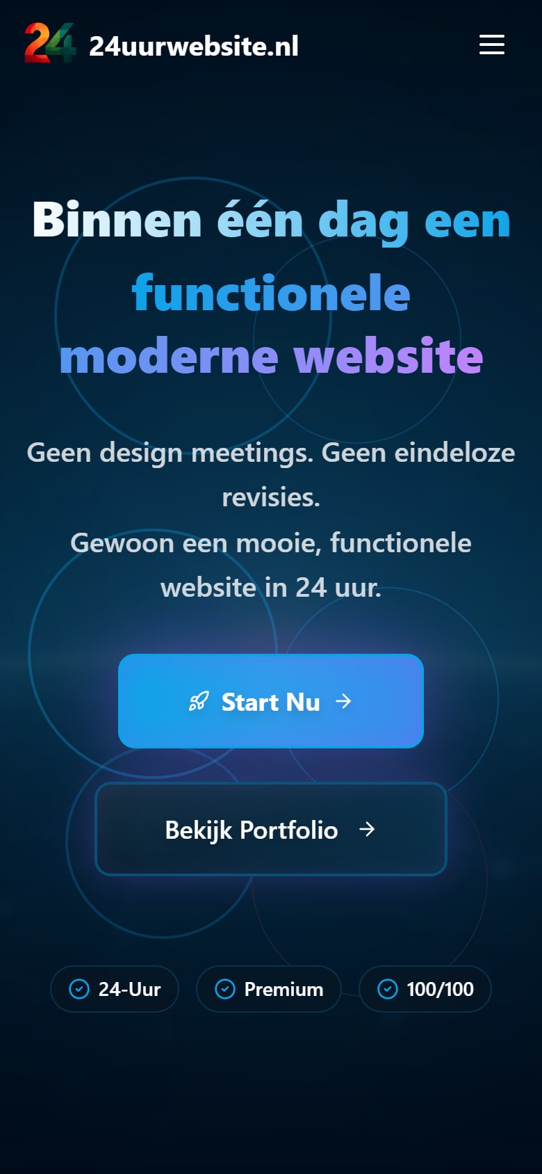 Homepage van 24uurwebsite.nl op mobiel