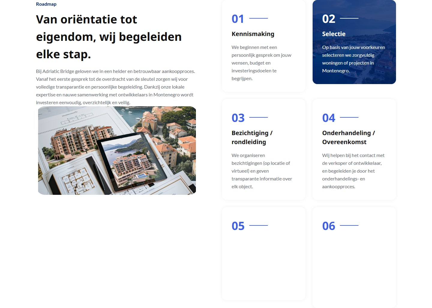 Sectie "Op basis van jouw voorkeuren selecteren we zorgvuldig woningen of projecten in Montenegro." van Adriaticbridge