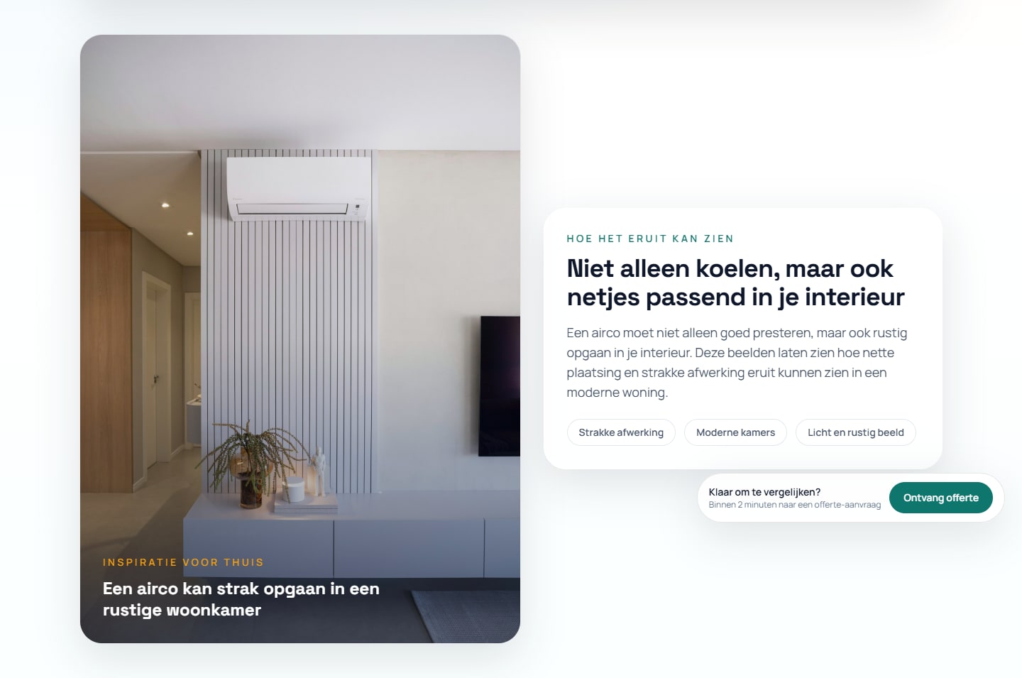 Sectie "Niet alleen koelen, maar ook netjes passend in je interieur" van AircoLiving.nl