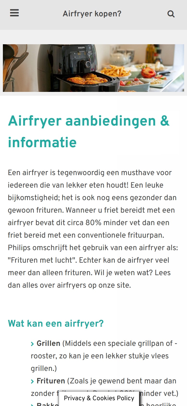 Homepage van Airfryer24.nl op mobiel