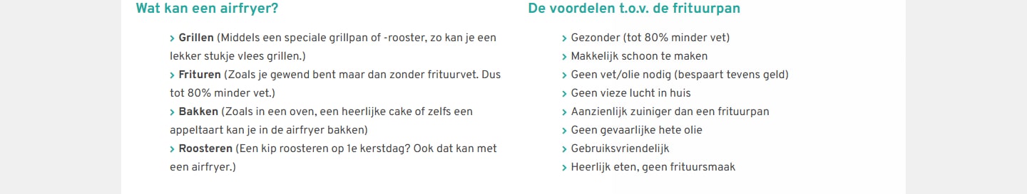 Sectie "De voordelen t.o.v. de frituurpan" van Airfryer24.nl