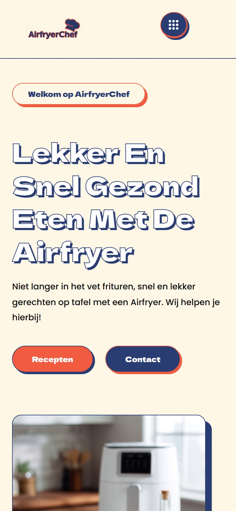 Homepage van Airfryerchef op mobiel