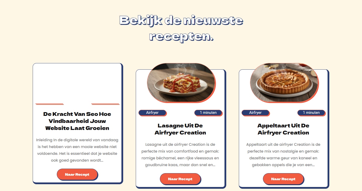 Sectie "Bekijk de nieuwste recepten." van Airfryerchef