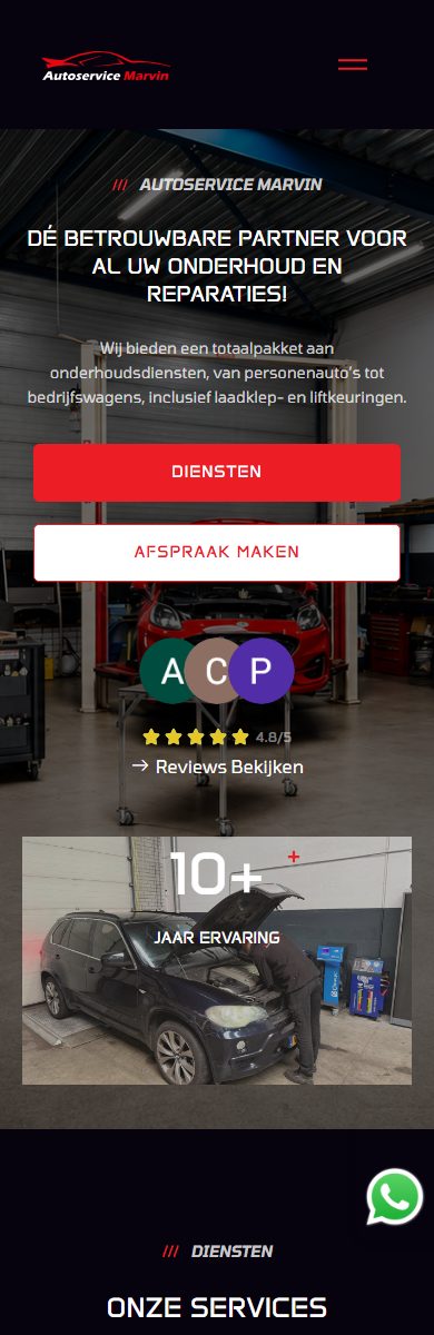 Autoservice Marvin — mobiele weergave