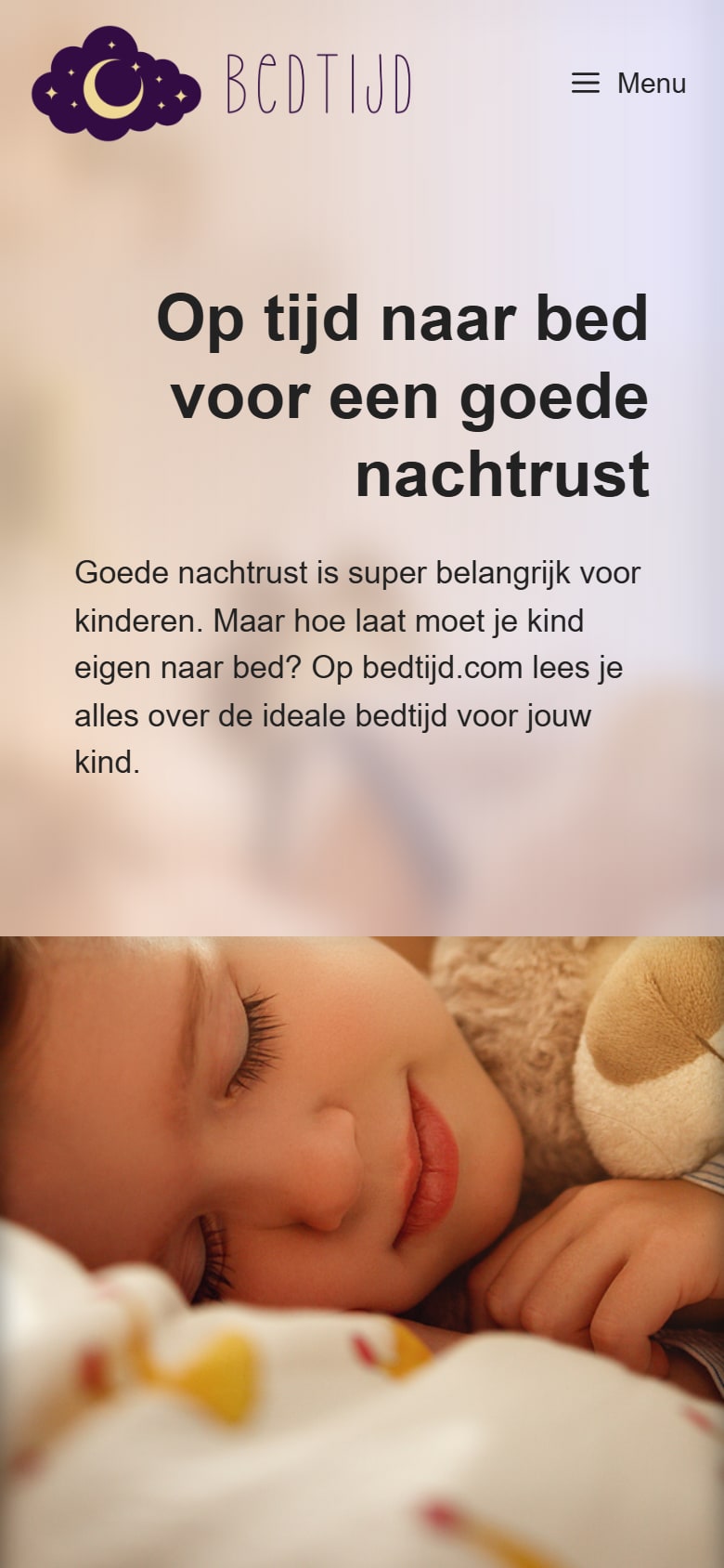 Homepage van Bedtijd op mobiel