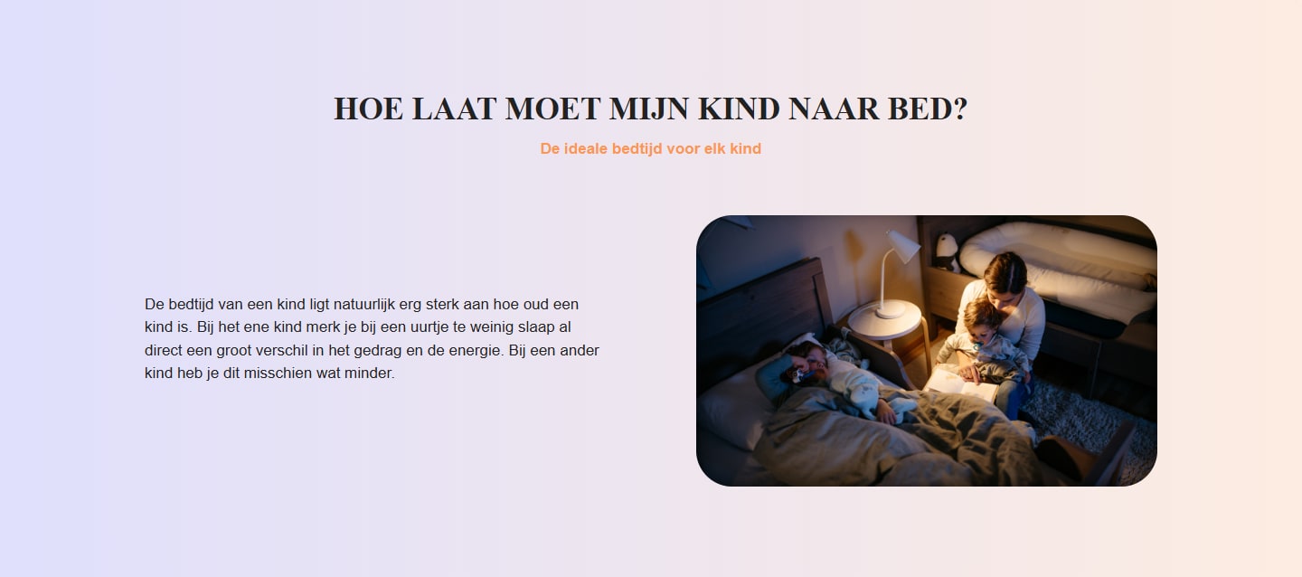 Sectie "HOE LAAT MOET MIJN KIND NAAR BED?" van Bedtijd