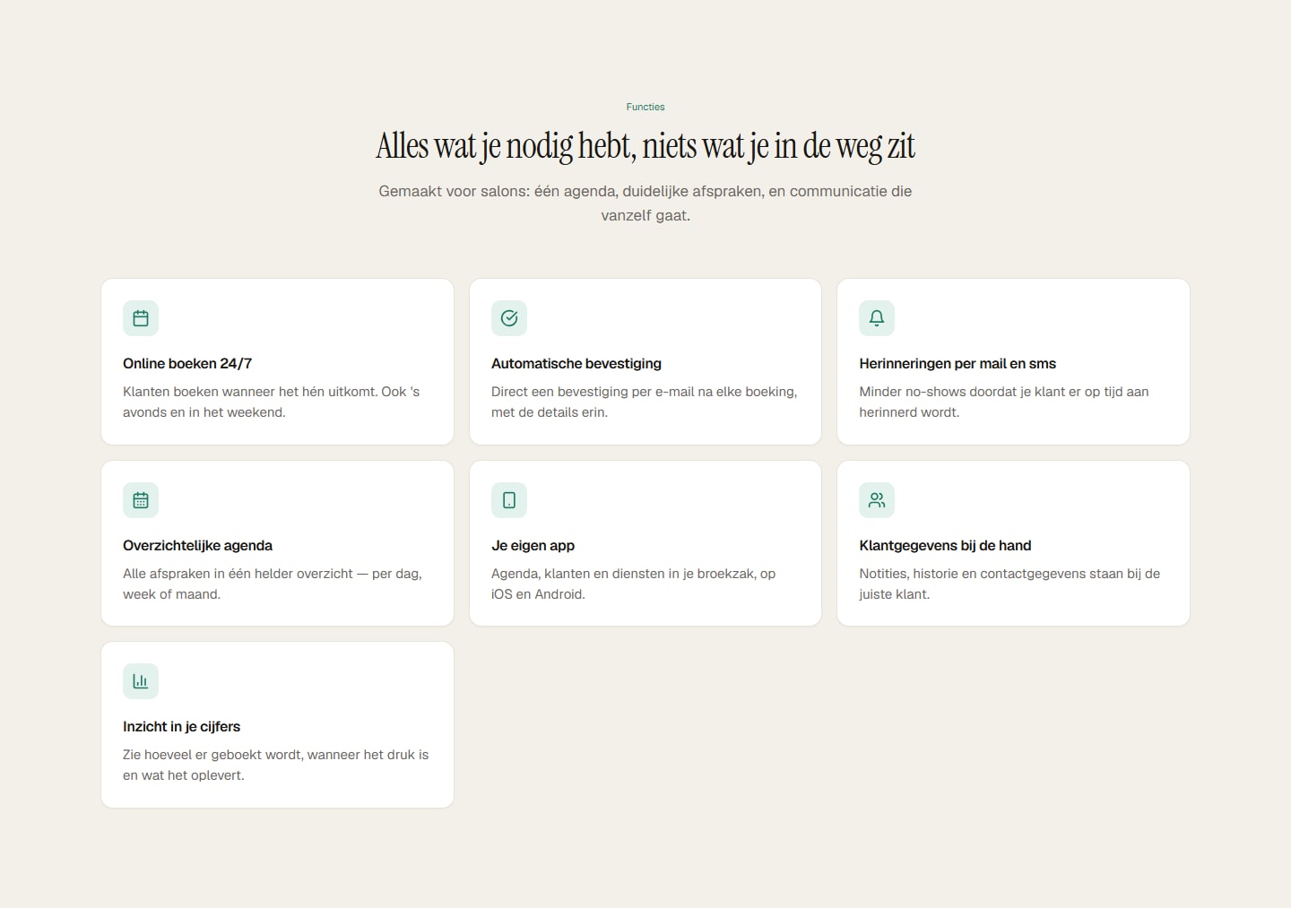 Sectie "Alles wat je nodig hebt, niets wat je in de weg zit" van Booqify