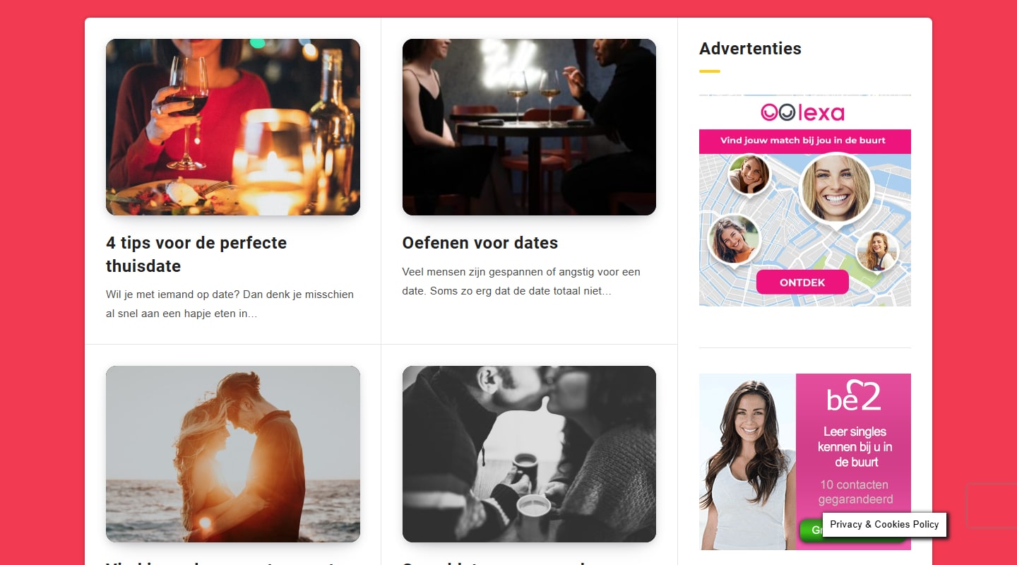 Sectie "Inhoud homepage" van DatingsitesNU.nl