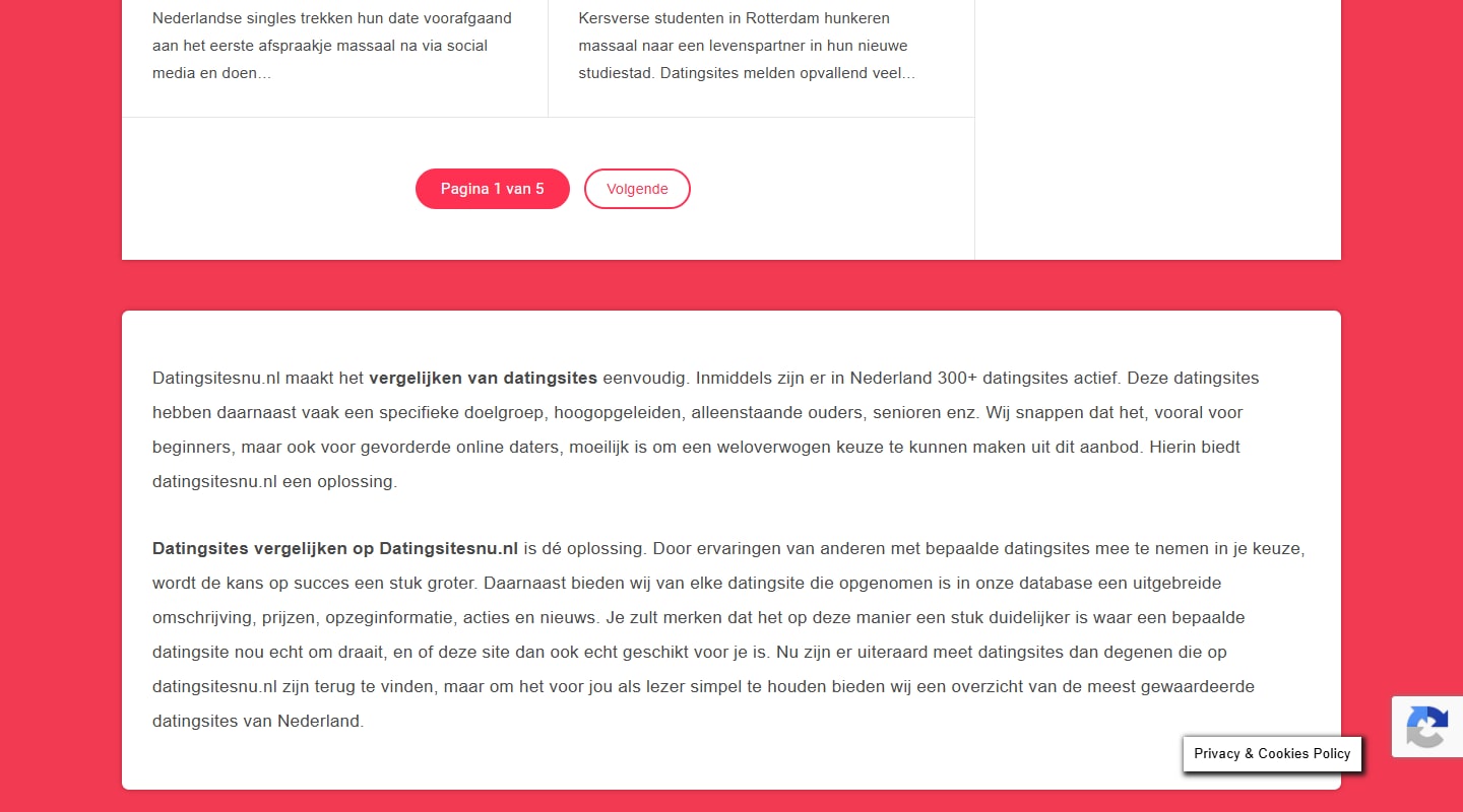 Sectie "Inhoud homepage" van DatingsitesNU.nl