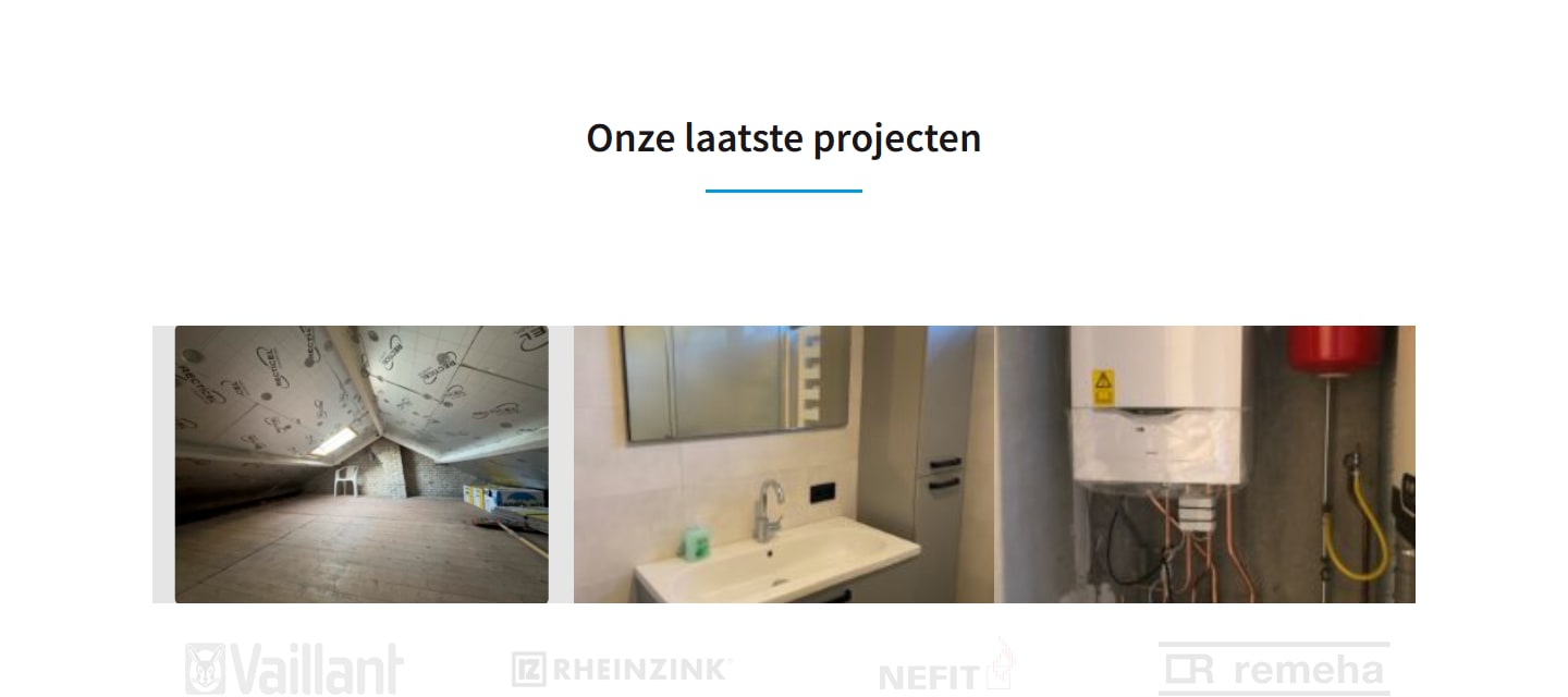Sectie "Onze laatste projecten" van DMK Bouw & Installatie