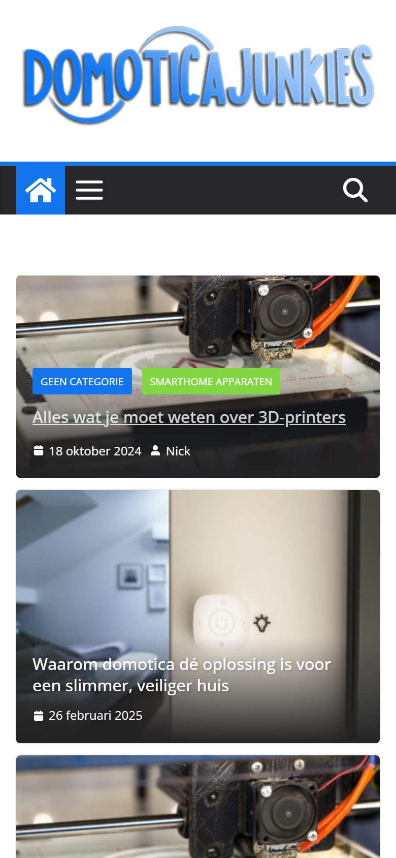 Homepage van Domoticajunkies op mobiel