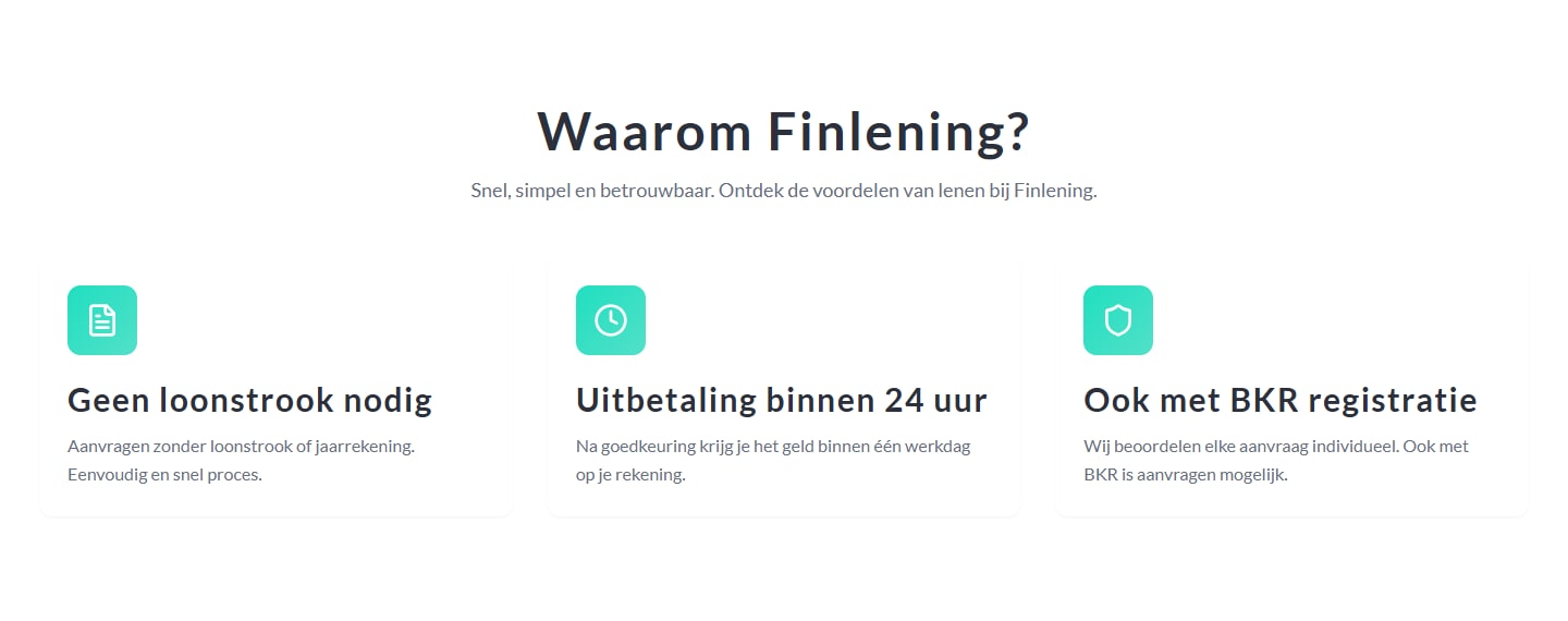 Sectie "Waarom Finlening?" van Finlening.nl