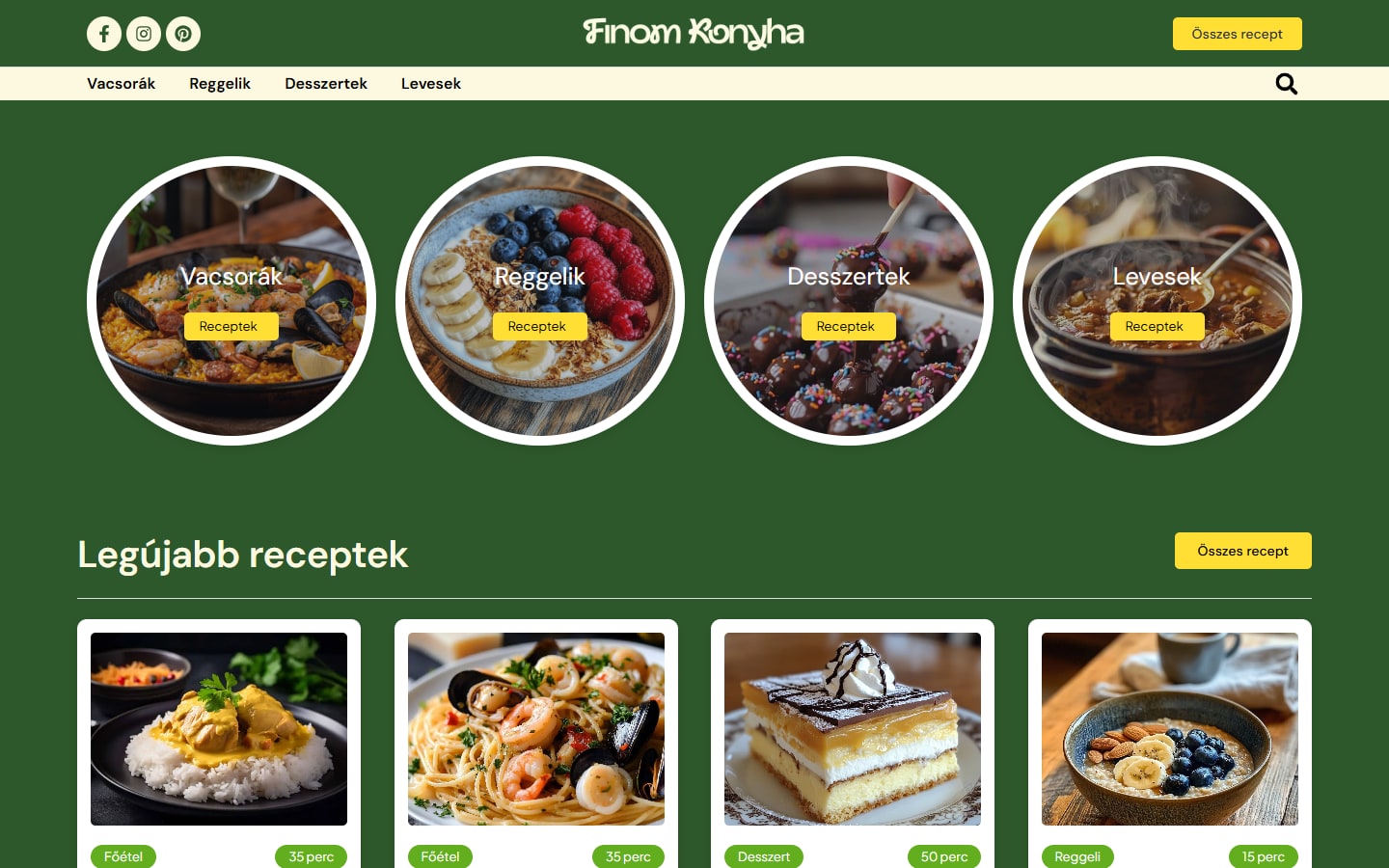 FinomKonyha — Receptenplatform (Hongaars)