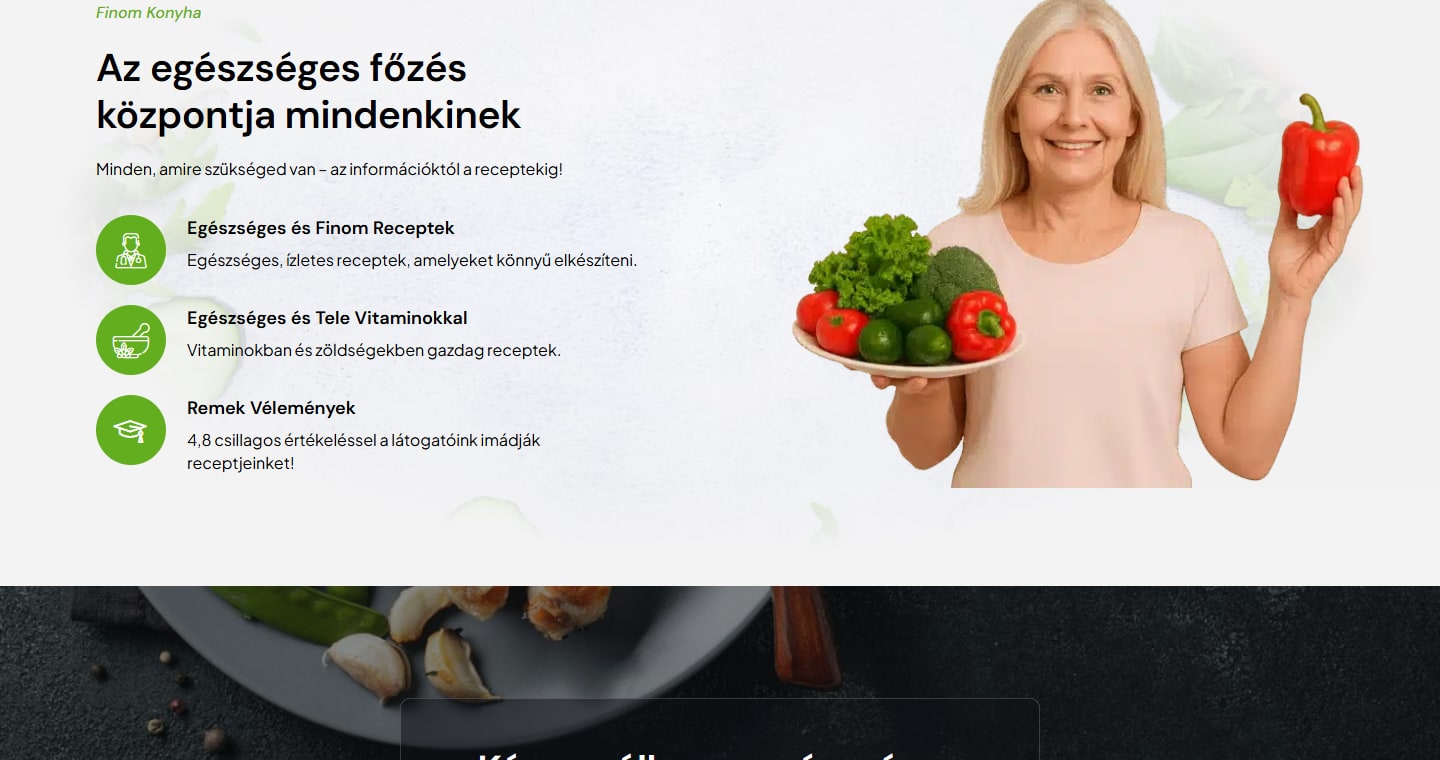 Sectie "Az egészséges főzés központja mindenkinek" van FinomKonyha