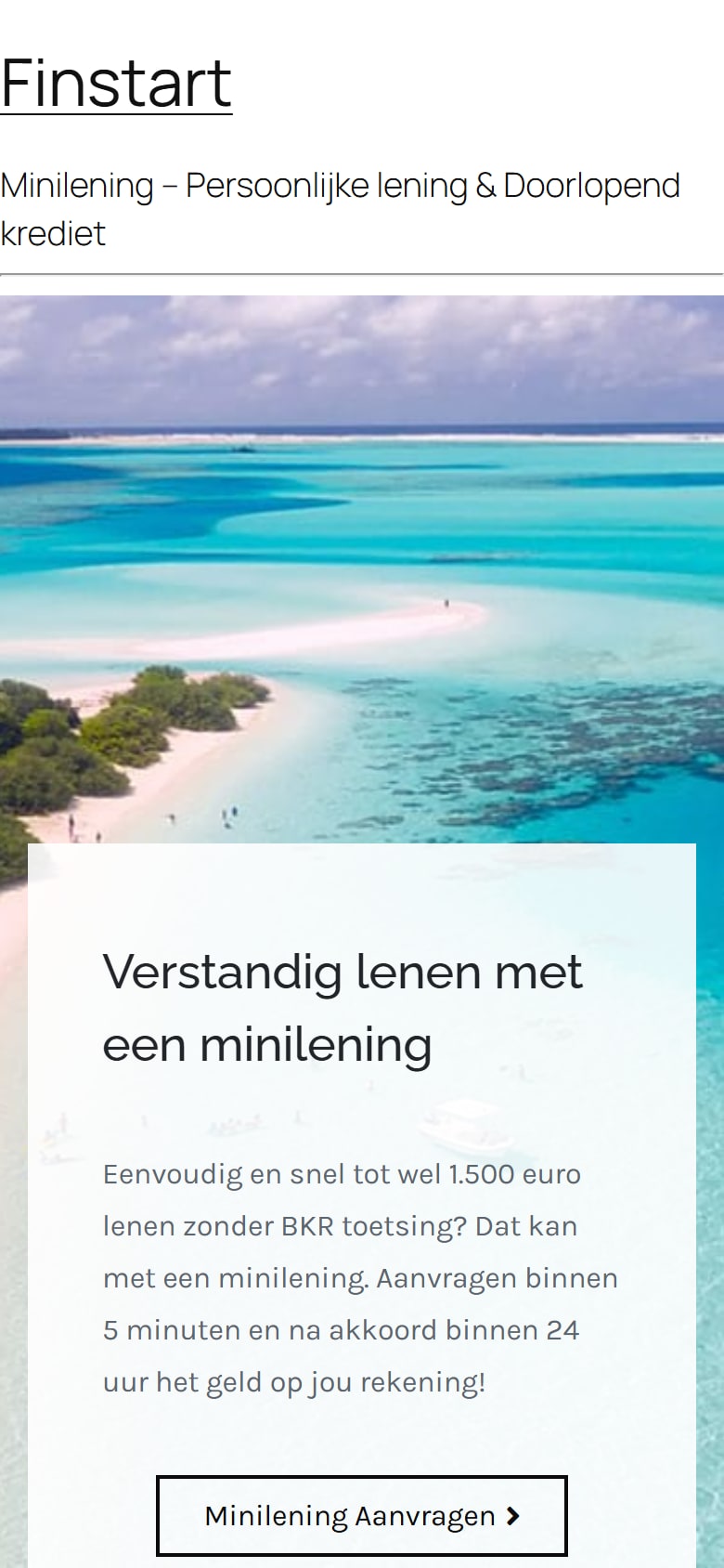 Homepage van Finstart.nl op mobiel