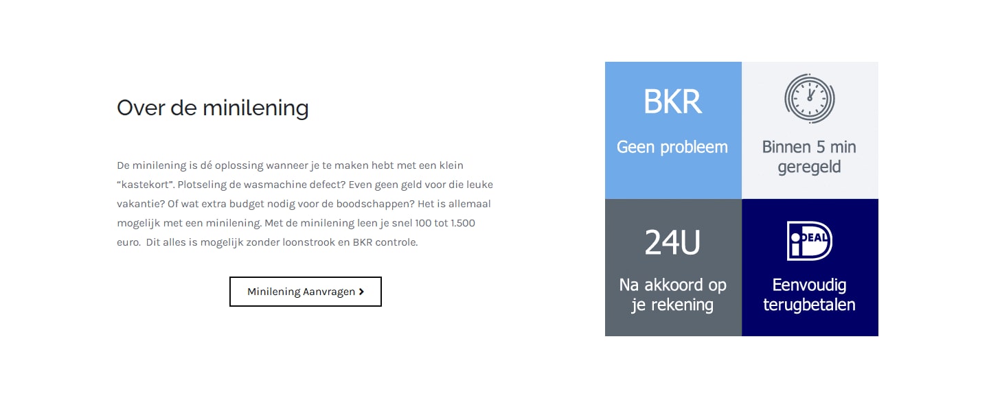 Sectie "Over de minilening" van Finstart.nl