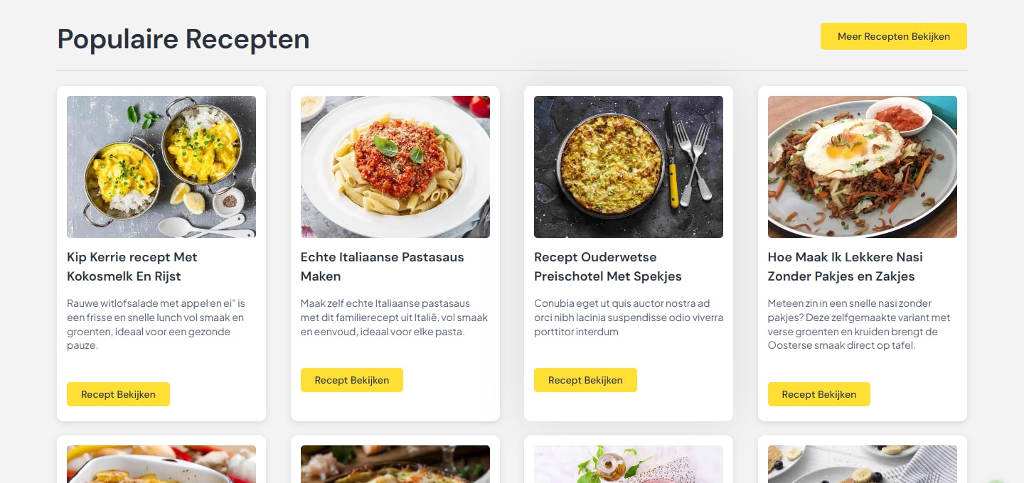 Sectie "Populaire Recepten" van Gezond Weekmenu