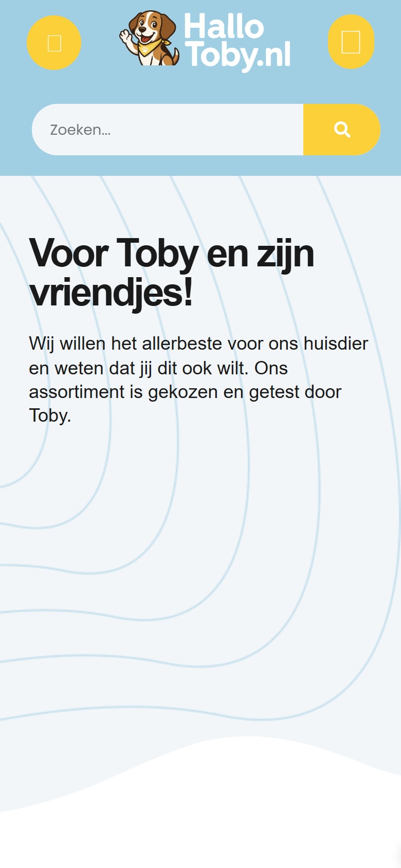 Homepage van HalloToby! op mobiel
