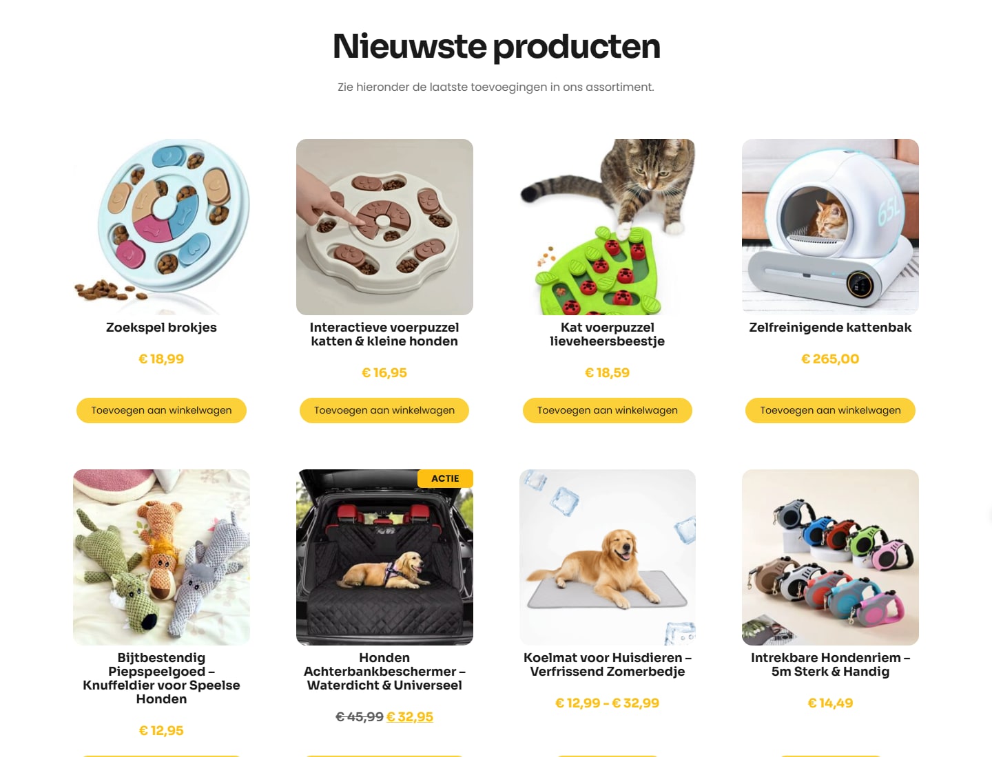 Sectie "Nieuwste producten" van HalloToby!