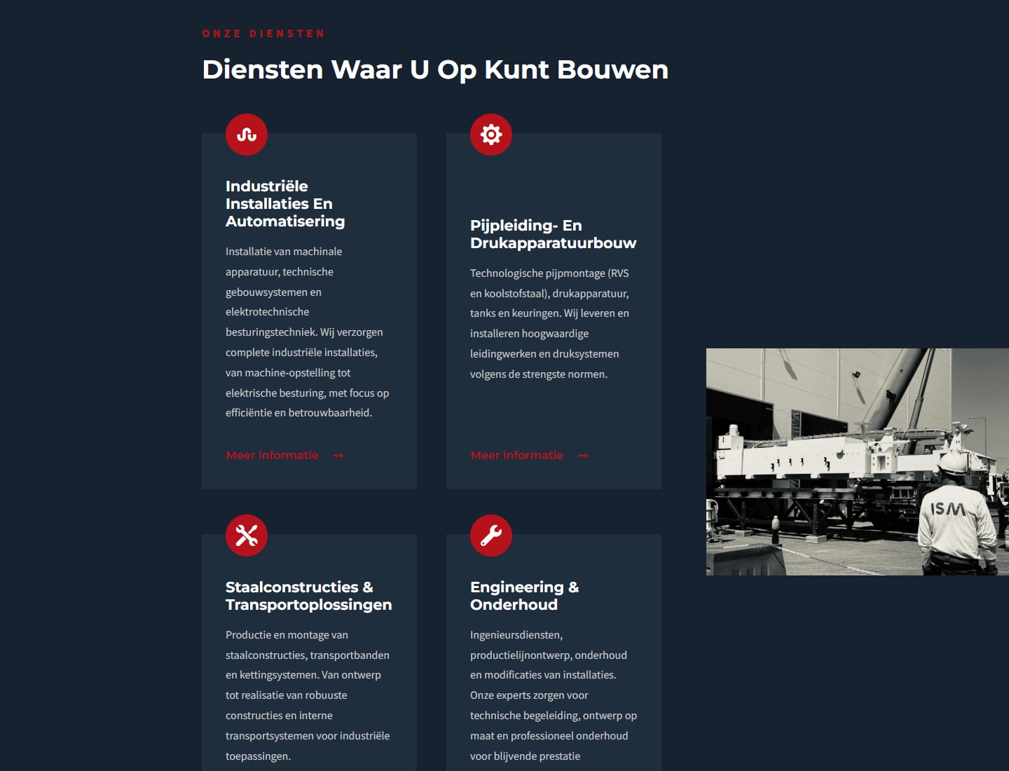 Sectie "Diensten waar u op kunt bouwen" van ISM Hungary