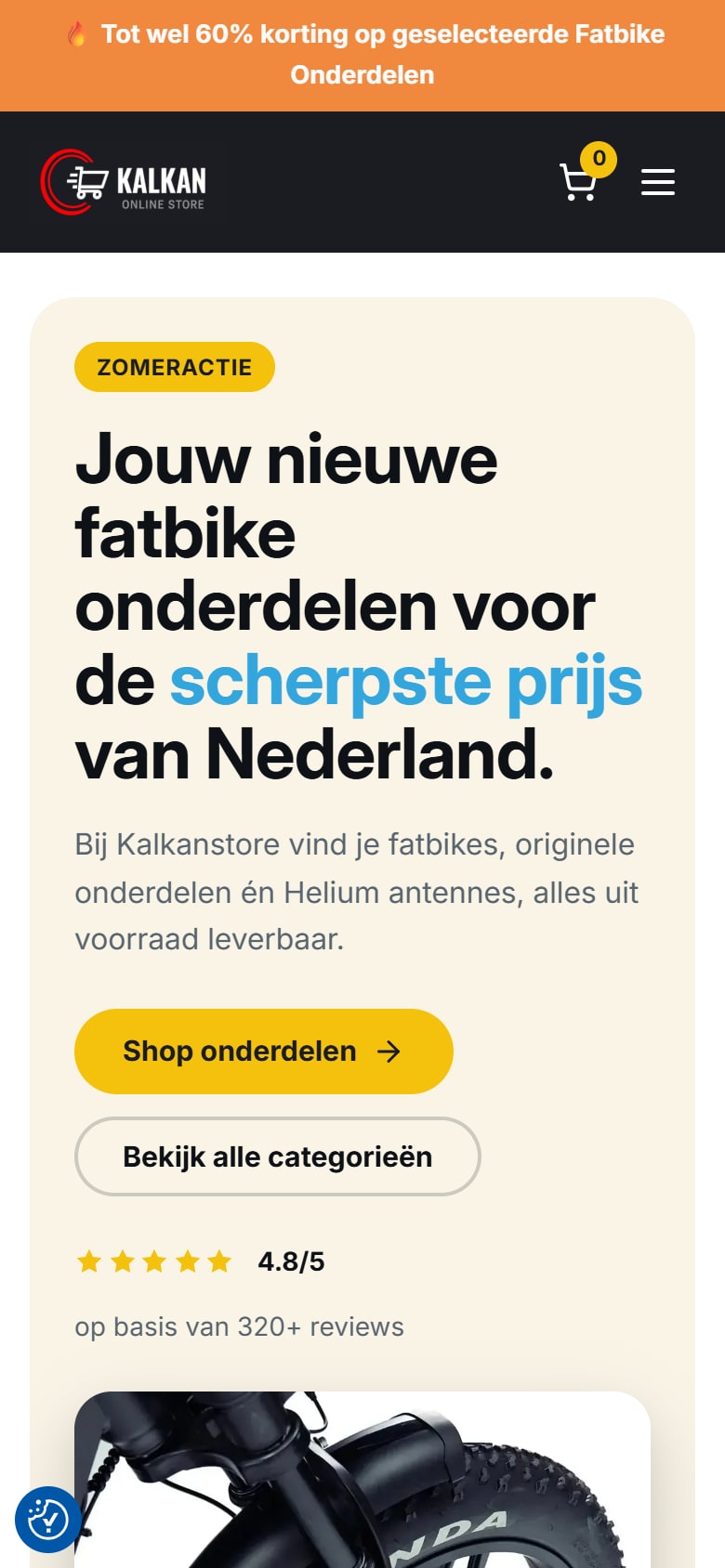 Homepage van Kalkanstore op mobiel