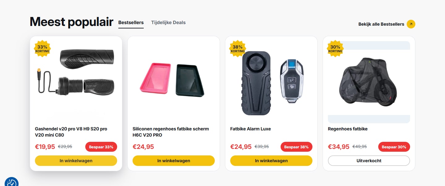 Sectie "Meest populair" van Kalkanstore