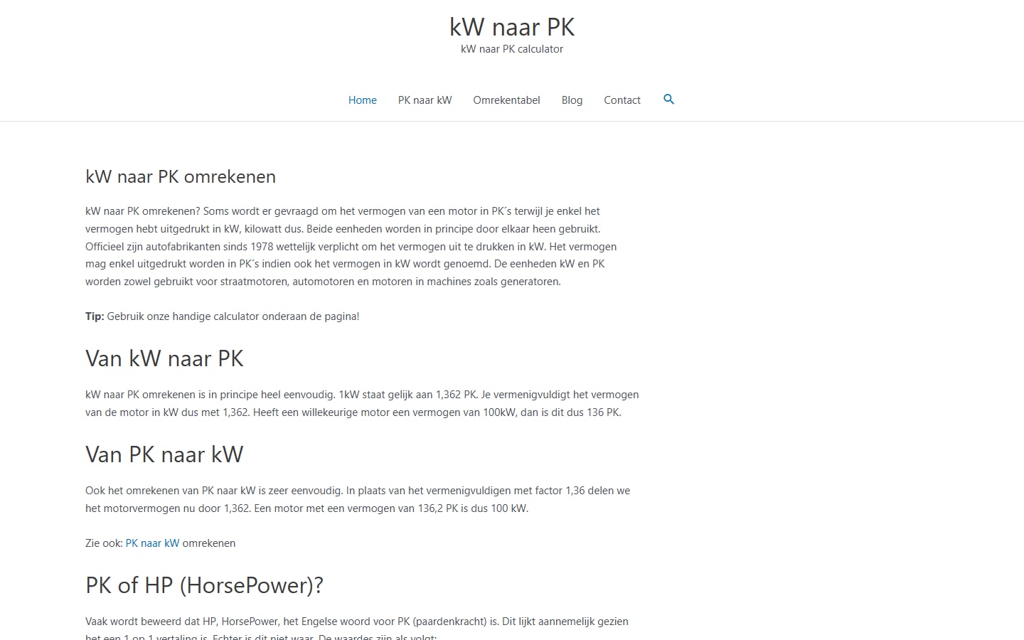 kW naar PK — Rekentool en informatie