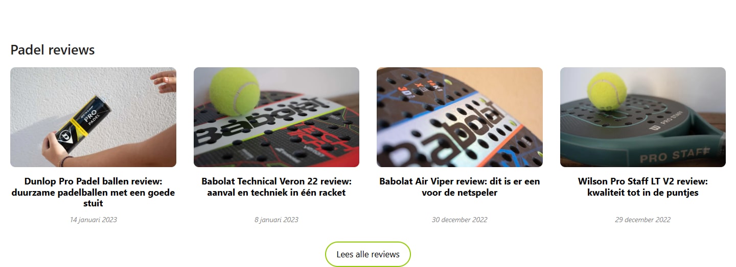 Sectie "Padel reviews" van Meerpadel.nl