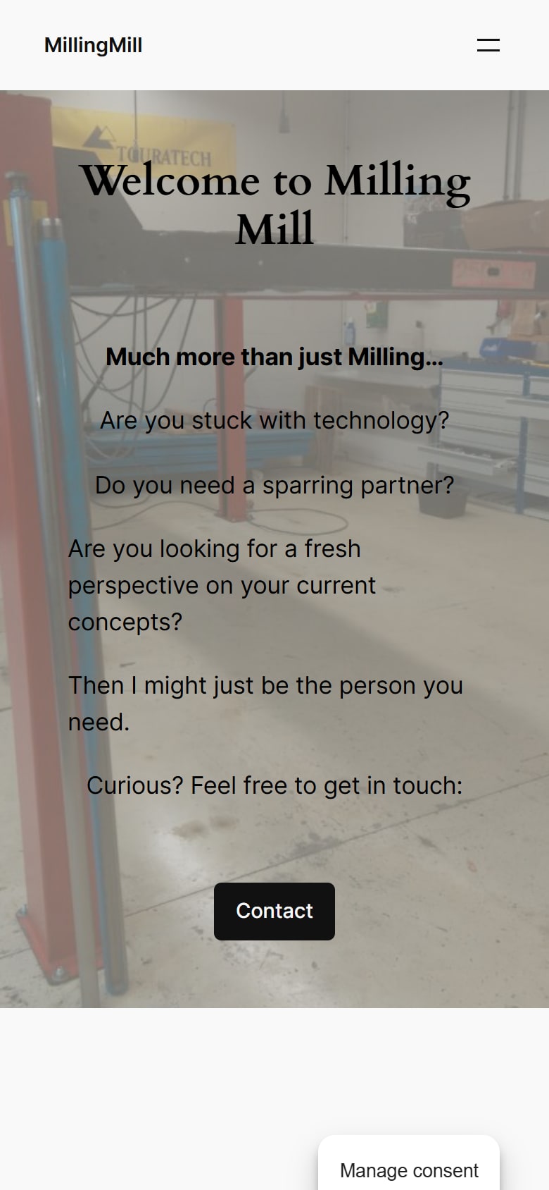 Homepage van MillingMill op mobiel