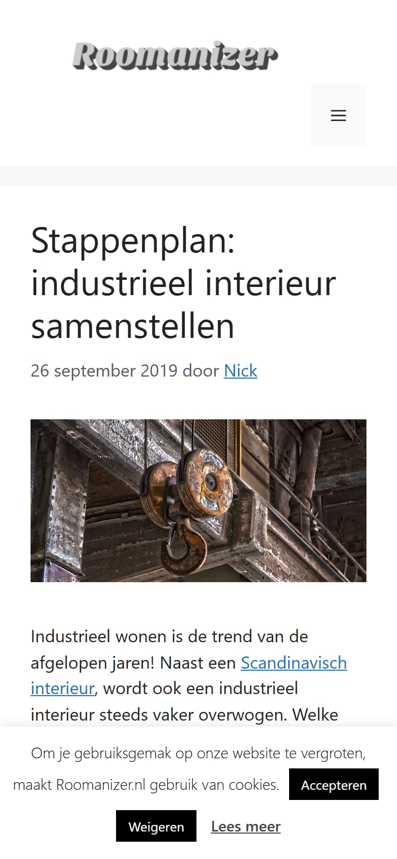 Homepage van Roomanizer.nl op mobiel