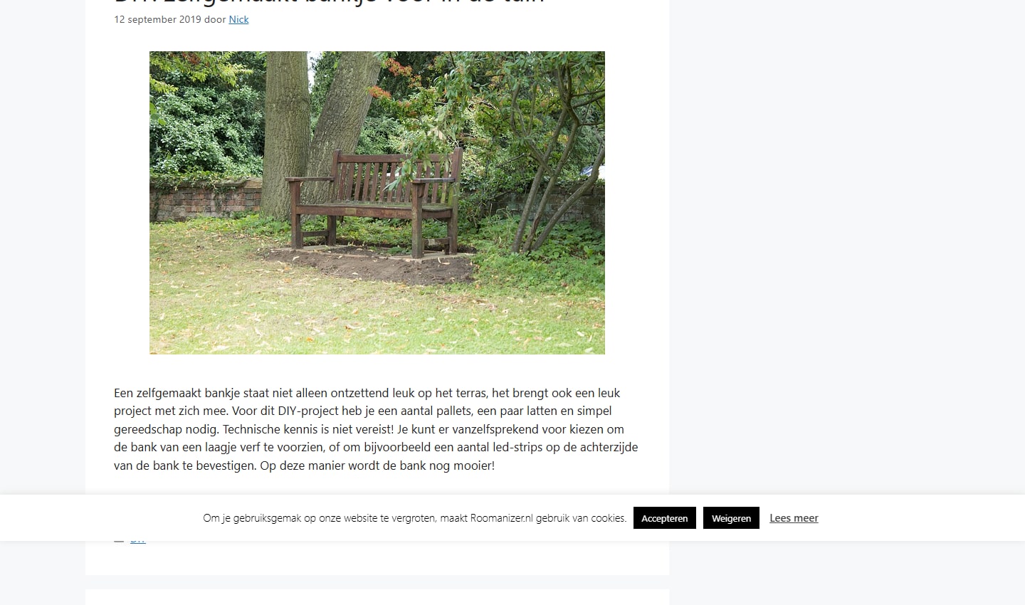 Sectie "Zelfgemaakt bankje voor in de tuin" van Roomanizer.nl