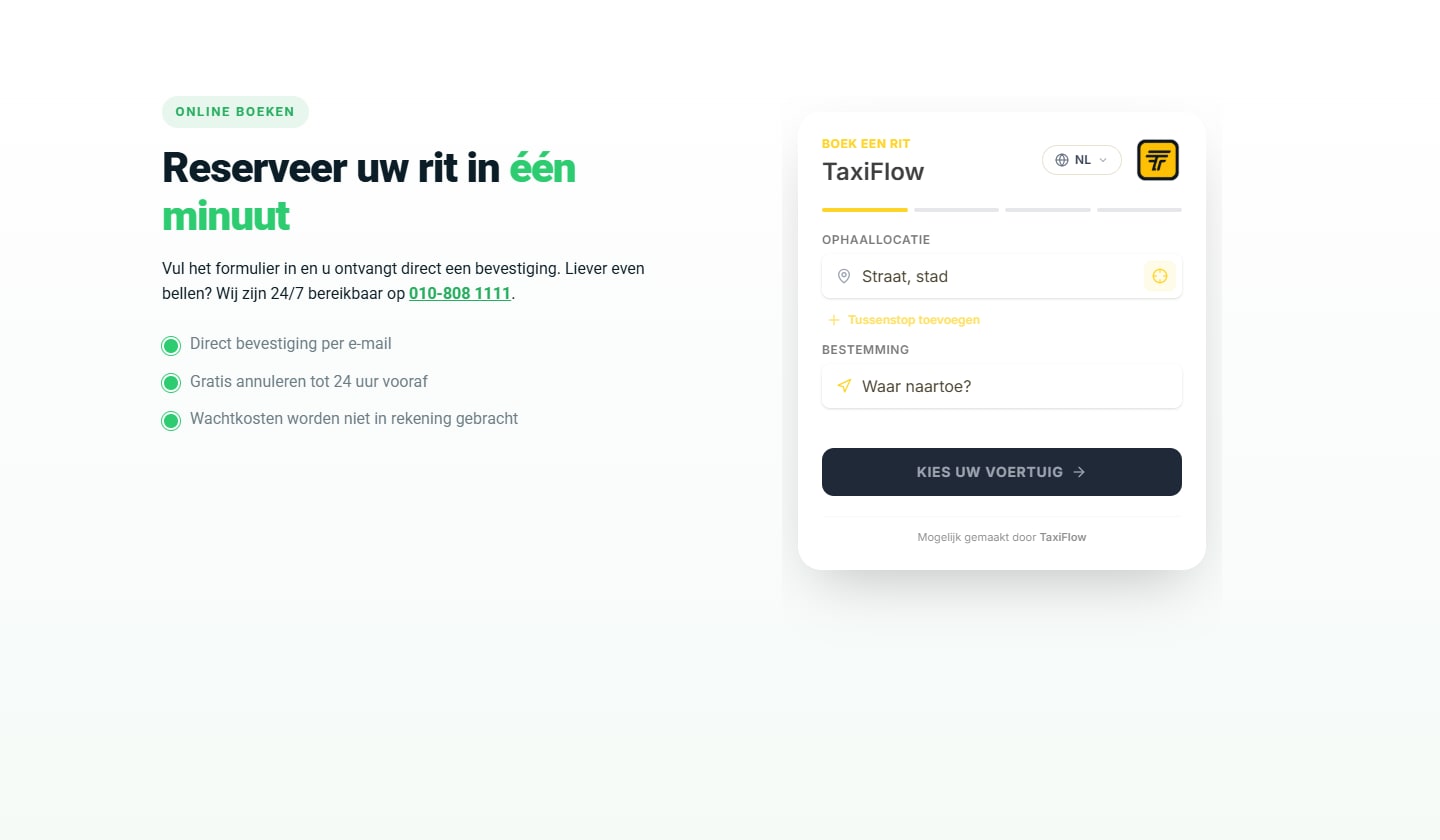 Sectie "Reserveer uw rit in één minuut" van TaxiCentrale Maassluis