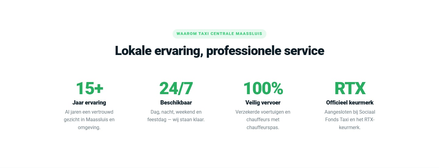 Sectie "Jaar ervaring" van TaxiCentrale Maassluis
