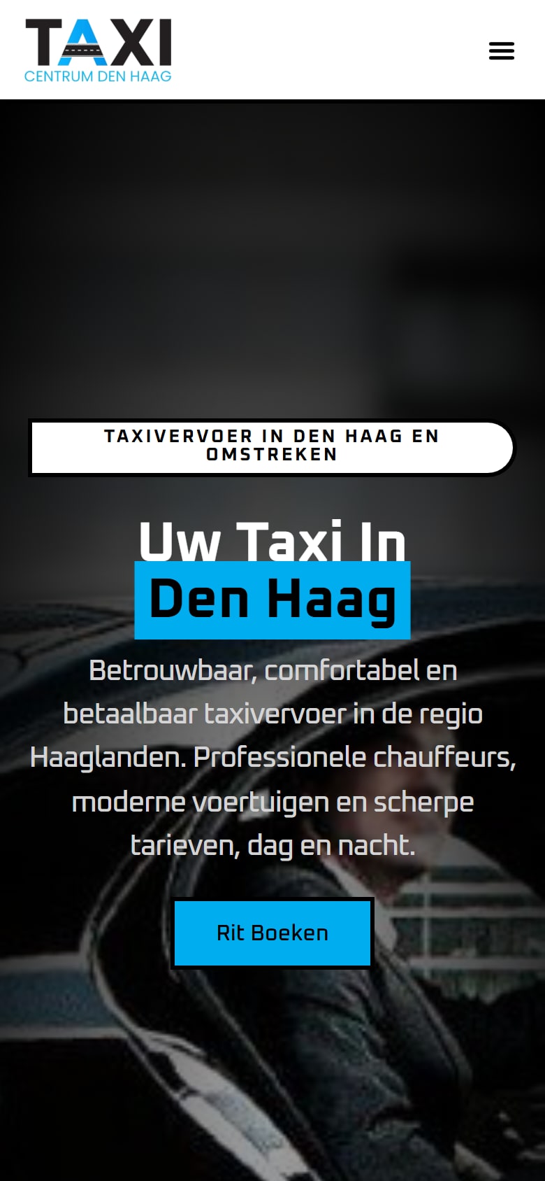 Homepage van Taxicentrum Den Haag op mobiel
