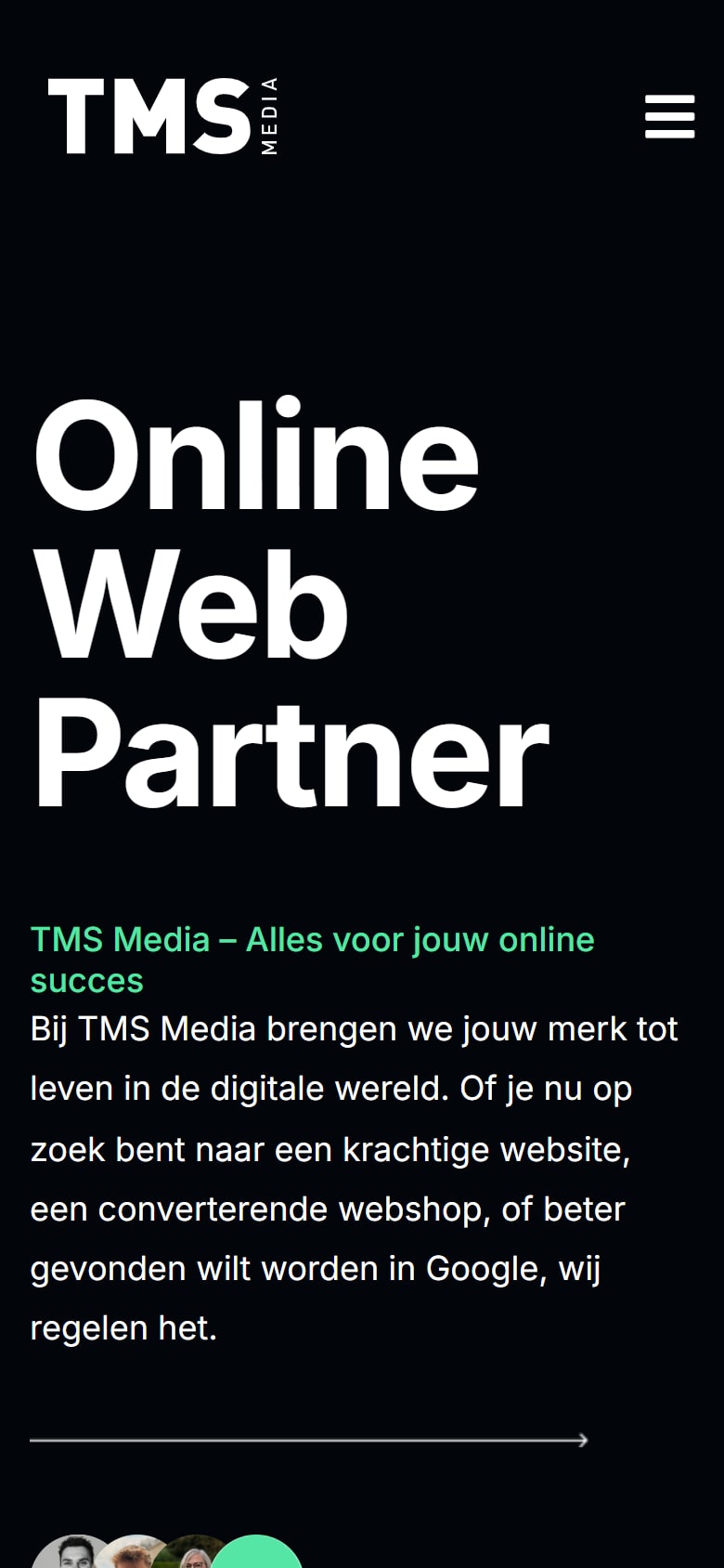 Homepage van TMS Media op mobiel