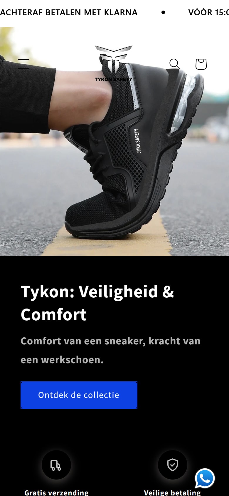 Homepage van TykonSafety op mobiel